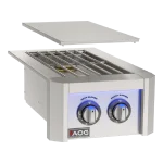 Stainless steel American Outdoor Grill double side burner with removable cover and illuminated control knobs